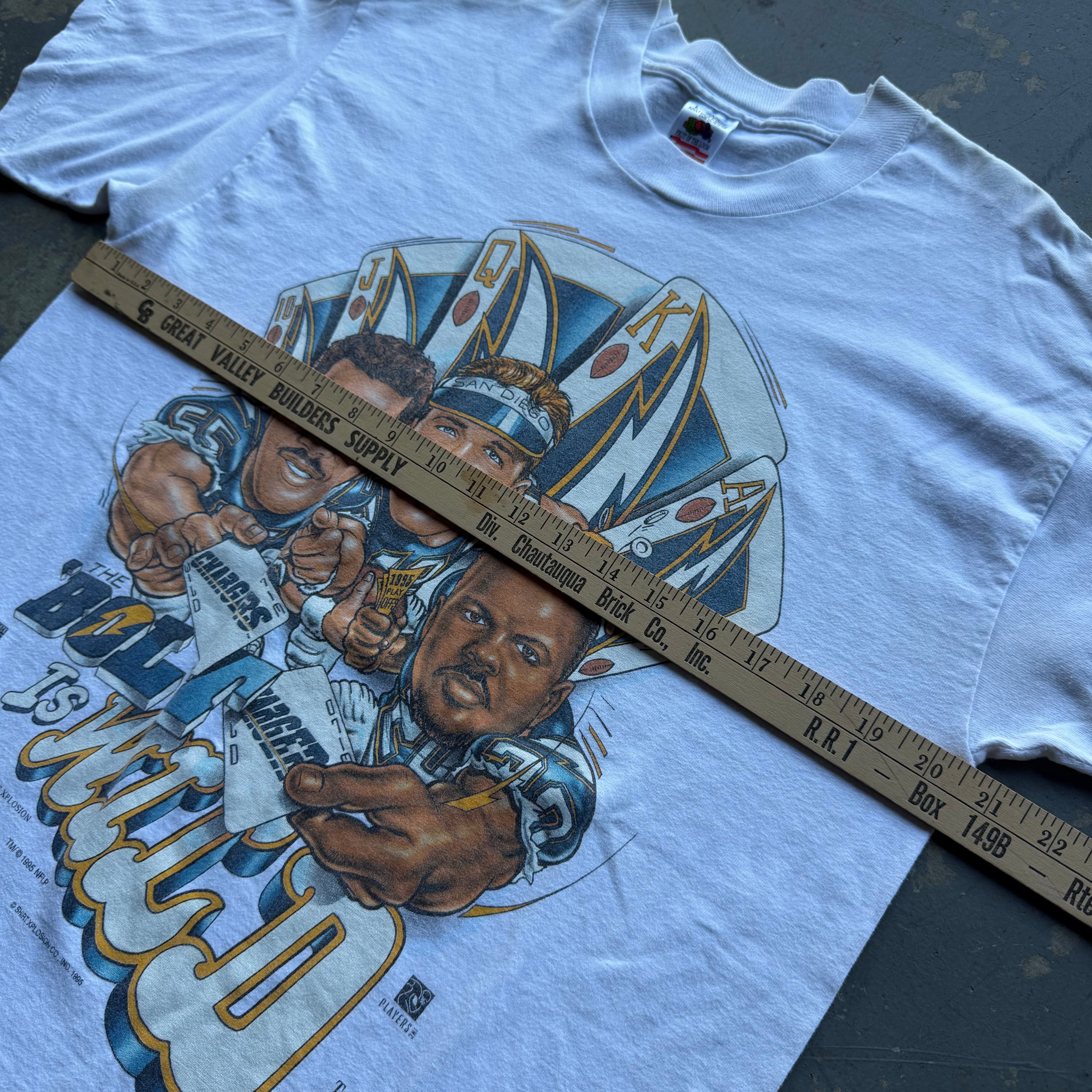 1995 CHARGERS BOLT IS WILD ROYAL FLUSH T-SHIRT (L)