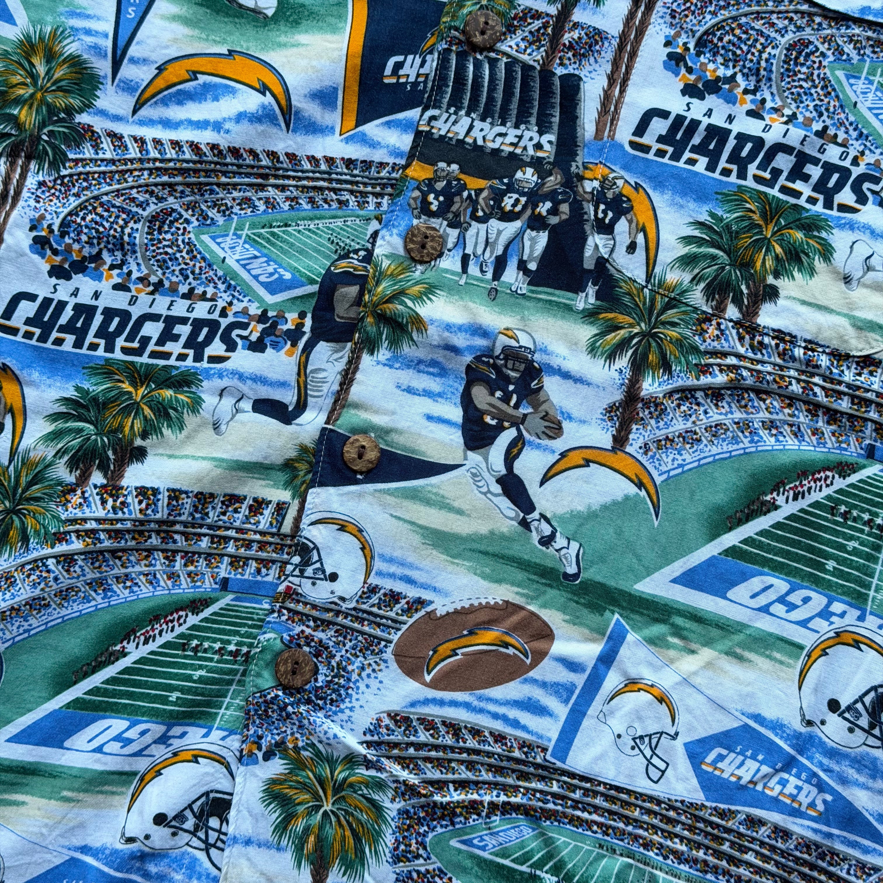 CHARGERS HAWAIIAN BUTTON UP SHIRT (L)