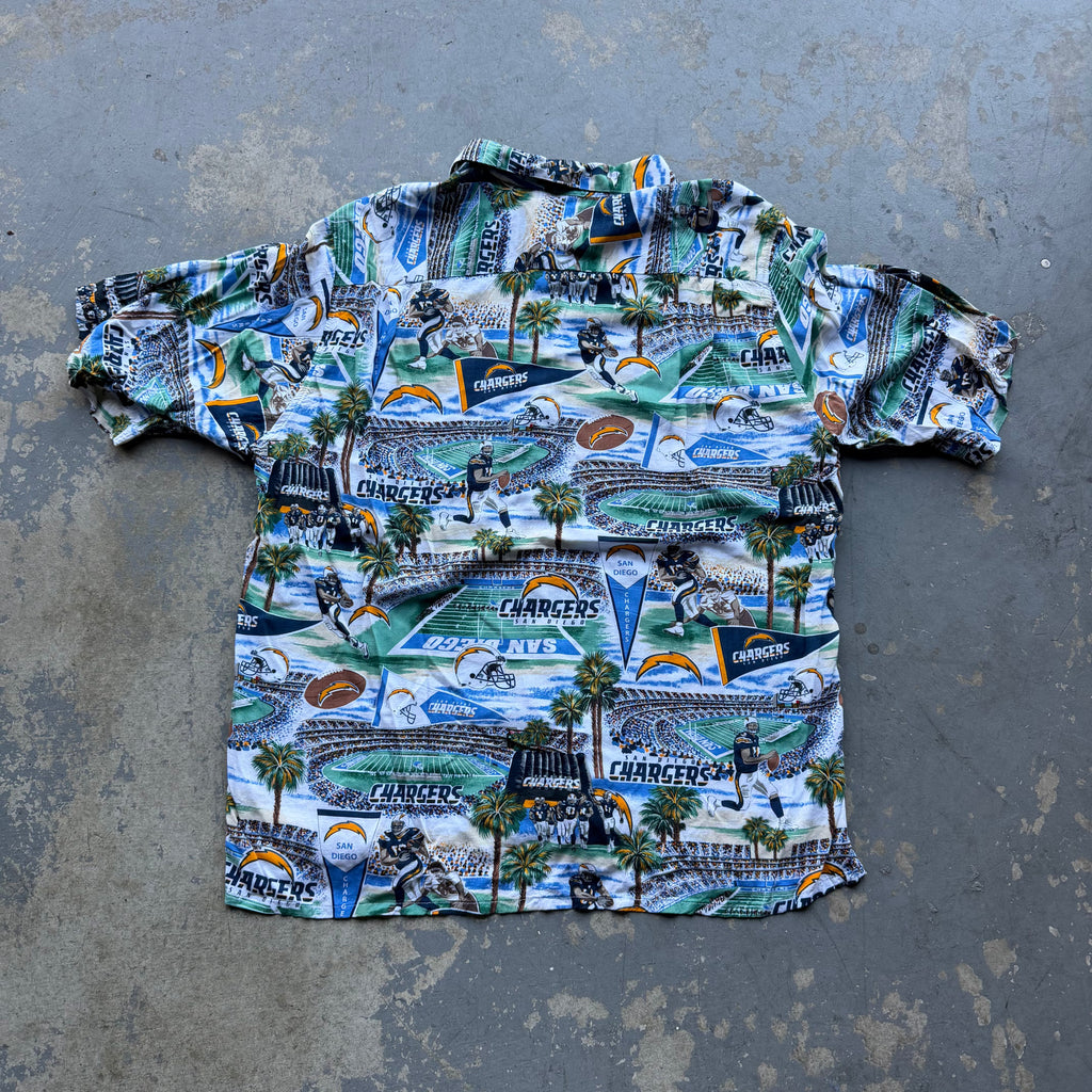 CHARGERS HAWAIIAN BUTTON UP SHIRT (L)