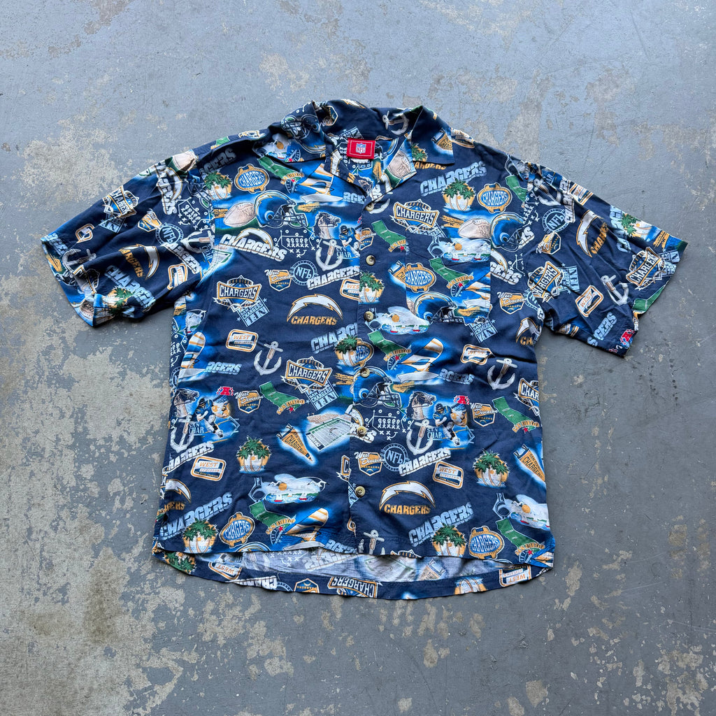 00'S CHARGERS HAWAIIAN BUTTON UP T-SHIRT (L)